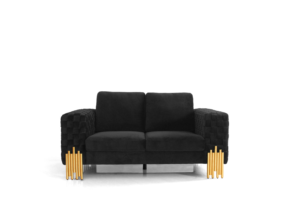Divani Casa Georgia Modern Velvet Glam Black & Gold Loveseat Model VGKNK8622-LS