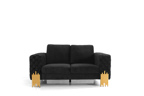 Divani Casa Georgia Modern Velvet Glam Black & Gold Loveseat Model VGKNK8622-LS