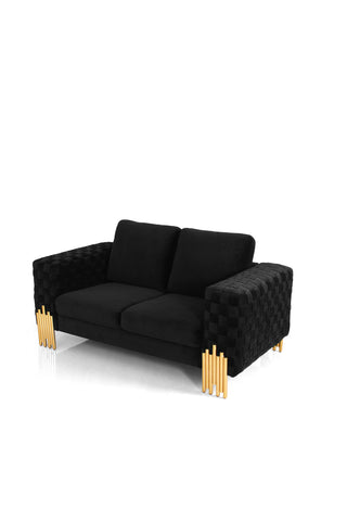 Divani Casa Georgia Modern Velvet Glam Black & Gold Loveseat Model VGKNK8622-LS