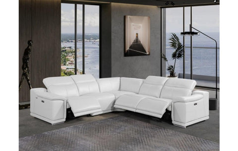 9762 DivanItalia White 5-Piece Sectional with 3 Power Recliners and 1 Console – Top Grain Italian LeatherModel:  9762-WHITE-3PWR-5PC
