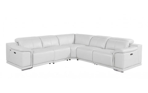 9762 DivanItalia White 5-Piece Sectional with 3 Power Recliners and 1 Console – Top Grain Italian LeatherModel:  9762-WHITE-3PWR-5PC