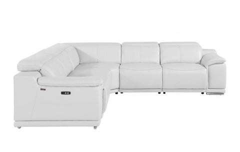 9762 DivanItalia White 5-Piece Sectional with 3 Power Recliners and 1 Console – Top Grain Italian LeatherModel:  9762-WHITE-3PWR-5PC
