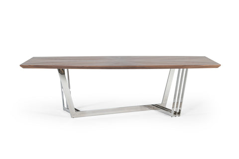 Modrest Gilroy Modern Walnut & Stainless Steel Dining Table Model VGBBMI2003T-WAL-DT