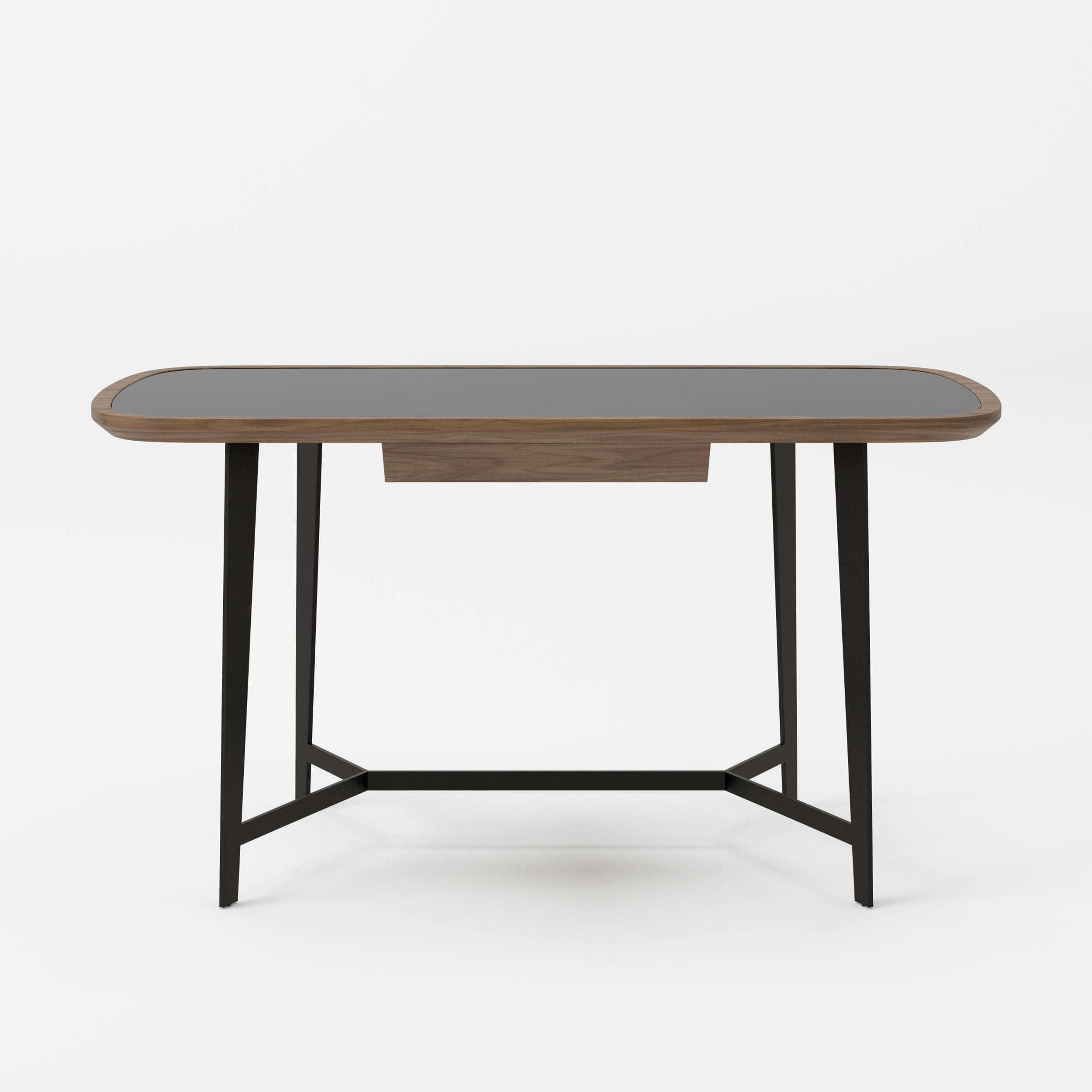 Modrest Girard Modern Walnut & Black Glass Desk Model VGBBMQ2002DK-2