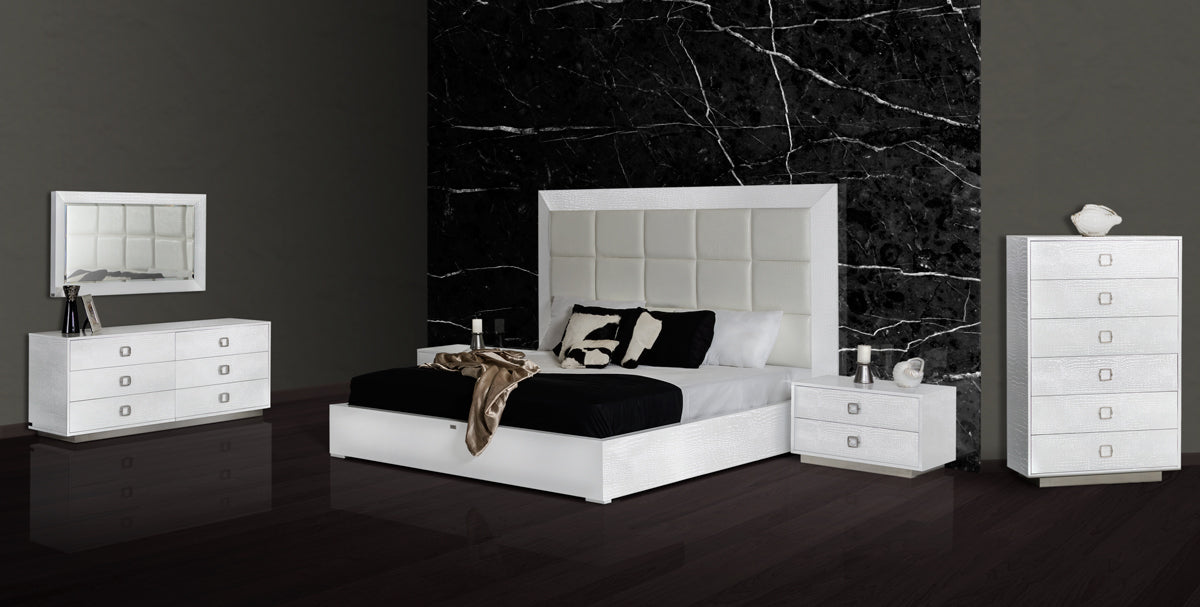 California King A&X Victoria Modern White Crocodile Bedroom Set Model VGUNVICTORIA-SET-WHT-CK