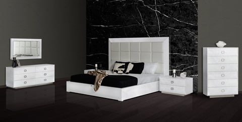 Queen A&X Victoria Modern White Crocodile Bedroom Set Model VGUNVICTORIA-SET-WHT-Q
