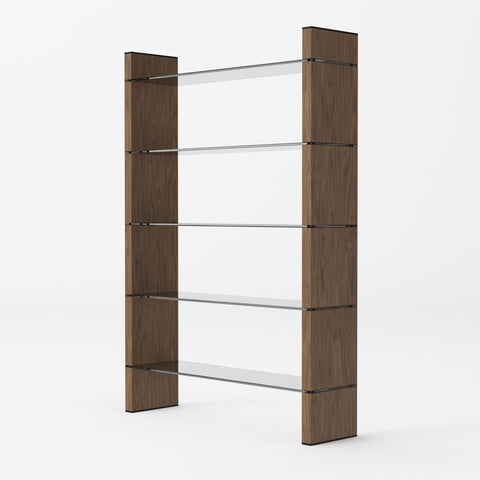 Modrest Glencoe Modern Walnut & Black Glass Bookshelf Model VGBBMQ2005SF-1