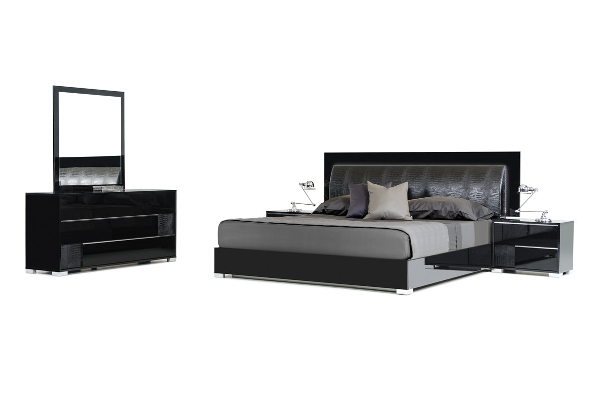California King Modrest Grace Italian Modern Black Bedroom Set Model VGACGRACE-SET-BLK-CK