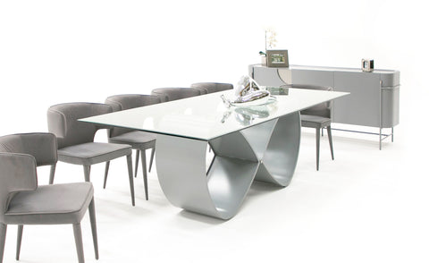 Modrest Hadley Glass & Matte Grey Dining Table Model VGGM-DT-CASTA-DT