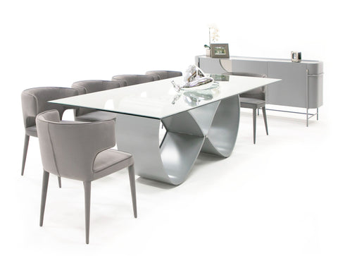 Modrest Hadley Glass & Matte Grey Dining Table Model VGGM-DT-CASTA-DT