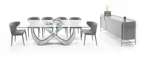 Modrest Hadley Glass & Matte Grey Dining Table Model VGGM-DT-CASTA-DT