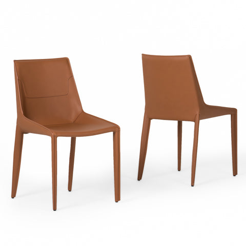 Modrest Halo Modern Brown Saddle Leather Dining Chair Set of Two By VIG Furniture