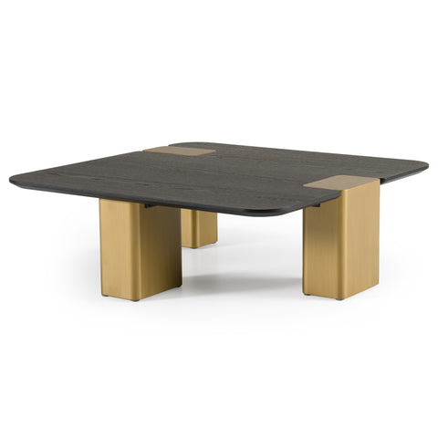 Modrest Harold Modern Black Oak & Brushed Gold Oak Square Small Coffee Table Model VGHB467E