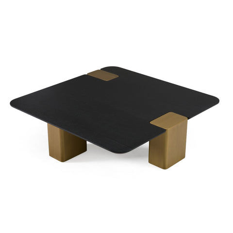 Modrest Harold Modern Black & Brushed Gold Oak Large Square Coffee Table Model VGHB-467E2-LRG