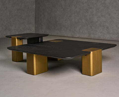 Modrest Harold Modern Black & Brushed Gold Oak Square Coffee Table Set Model VGHB467E2-467B