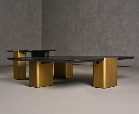 Modrest Harold Modern Black & Brushed Gold Oak Square Coffee Table Set Model VGHB467E2-467B