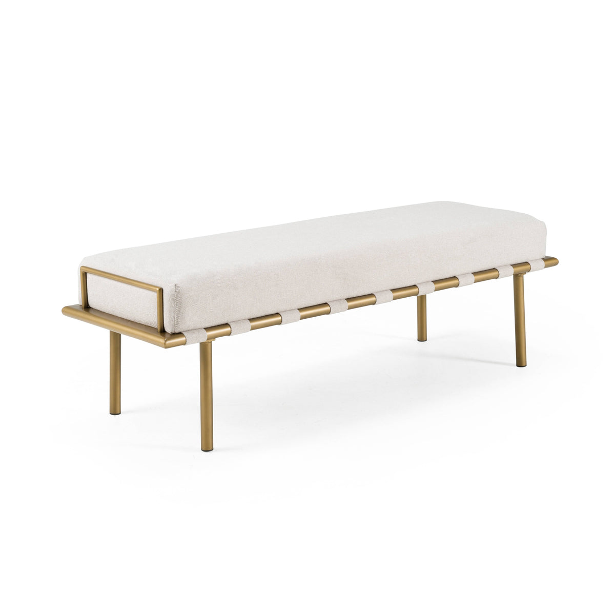 Modrest Hathaway Modern Beige Fabric & Antique Brass Dining Bench Model VGGA-GA-8668BE-BGE