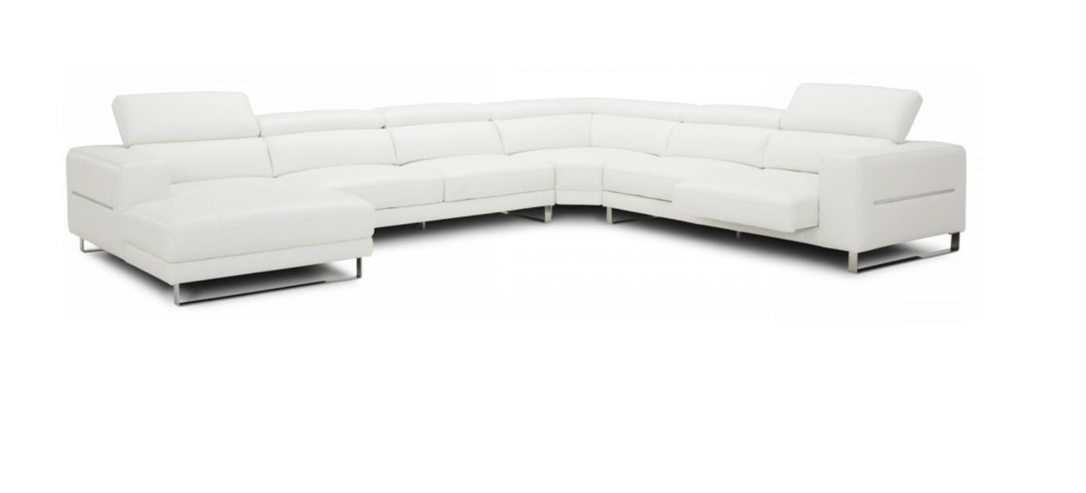 Divani Casa Hawkey Contemporary White Full Leather U Shaped Left Facing Sectional Sofa Model VGKKKF1066-LAF-WHT