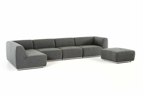 Divani Casa Hawthorn Modern Grey Fabric Modular Left Facing Chaise Sectional Sofa & Ottoman Model VGKK-2388-LAF-D-240