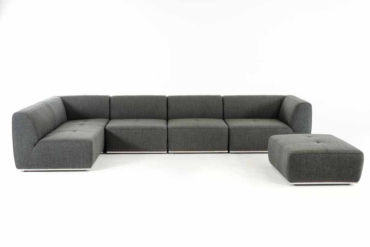 Divani Casa Hawthorn Modern Grey Fabric Modular Left Facing Chaise Sectional Sofa & Ottoman Model VGKK-2388-LAF-D-240