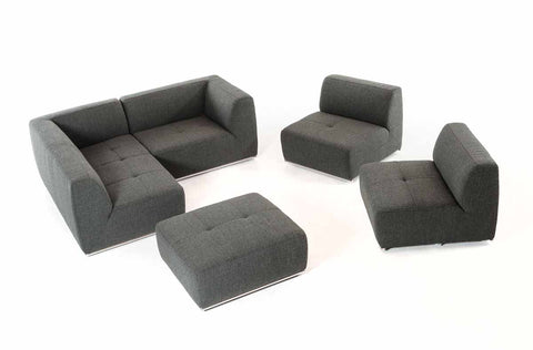 Divani Casa Hawthorn Modern Grey Fabric Modular Left Facing Chaise Sectional Sofa & Ottoman Model VGKK-2388-LAF-D-240