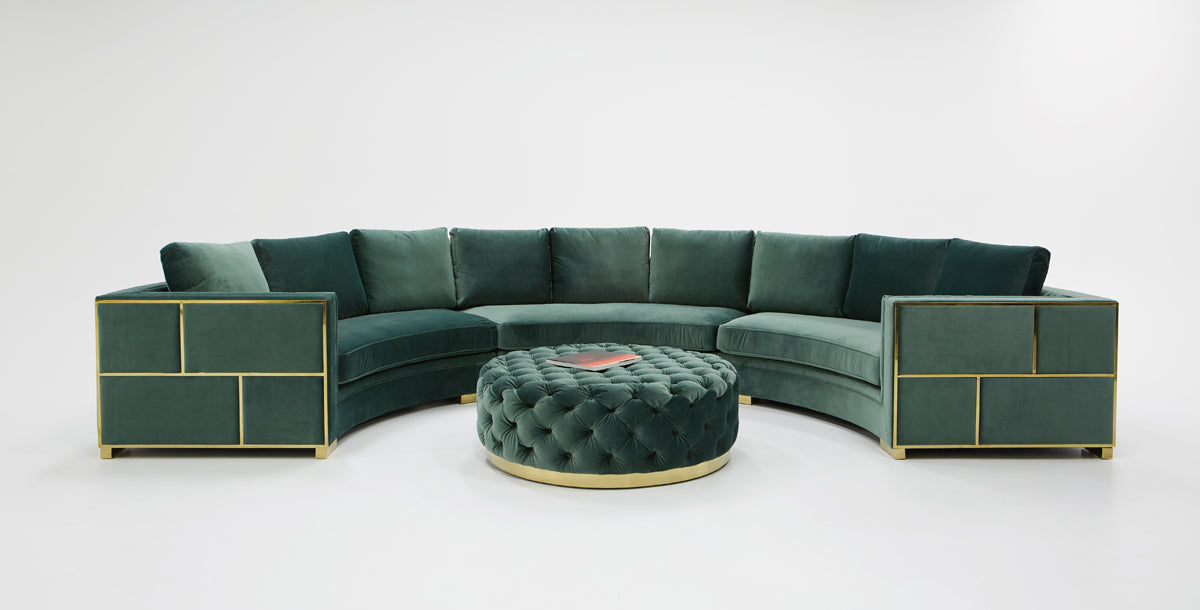 Divani Casa Ritner Modern Green Velvet Curved Sectional Sofa Model VGYUHD-1840-B-GRN