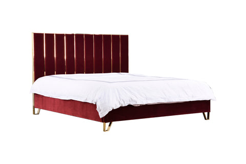 Eastern King Divani Casa Reyes Modern Red Velvet & Gold Bed Model VGYUHD-1880-RED-EK