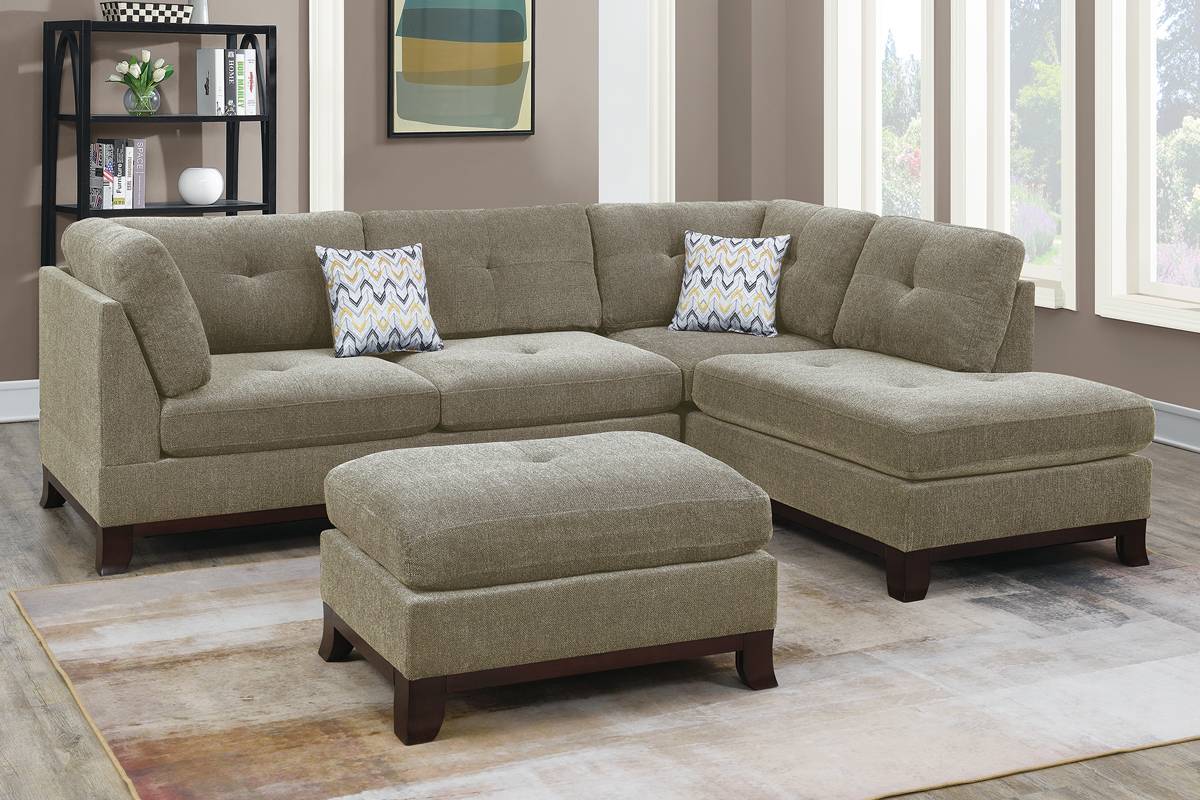 3 Piece Sectional with 2 Accent Pillow (Ottoman Included) Model F6478 By Poundex Furniture