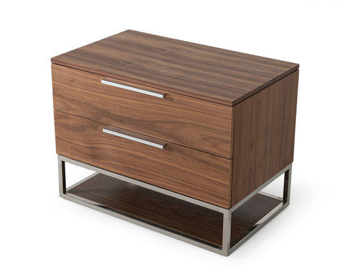 Modrest Heloise Contemporary Walnut & Stainless Steel Nightstand Model VGBBMB1502-NS
