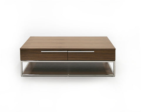 Modrest Heloise Modern Walnut And Stainless Steel Coffee Table Model VGBB-MK1502-CT