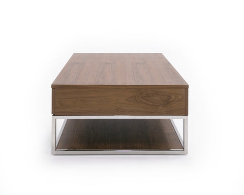 Modrest Heloise Modern Walnut And Stainless Steel Coffee Table Model VGBB-MK1502-CT