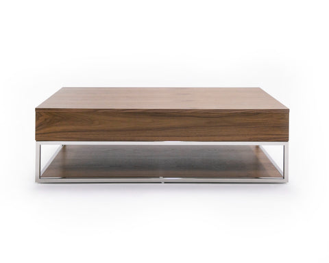 Modrest Heloise Modern Walnut And Stainless Steel Coffee Table Model VGBB-MK1502-CT