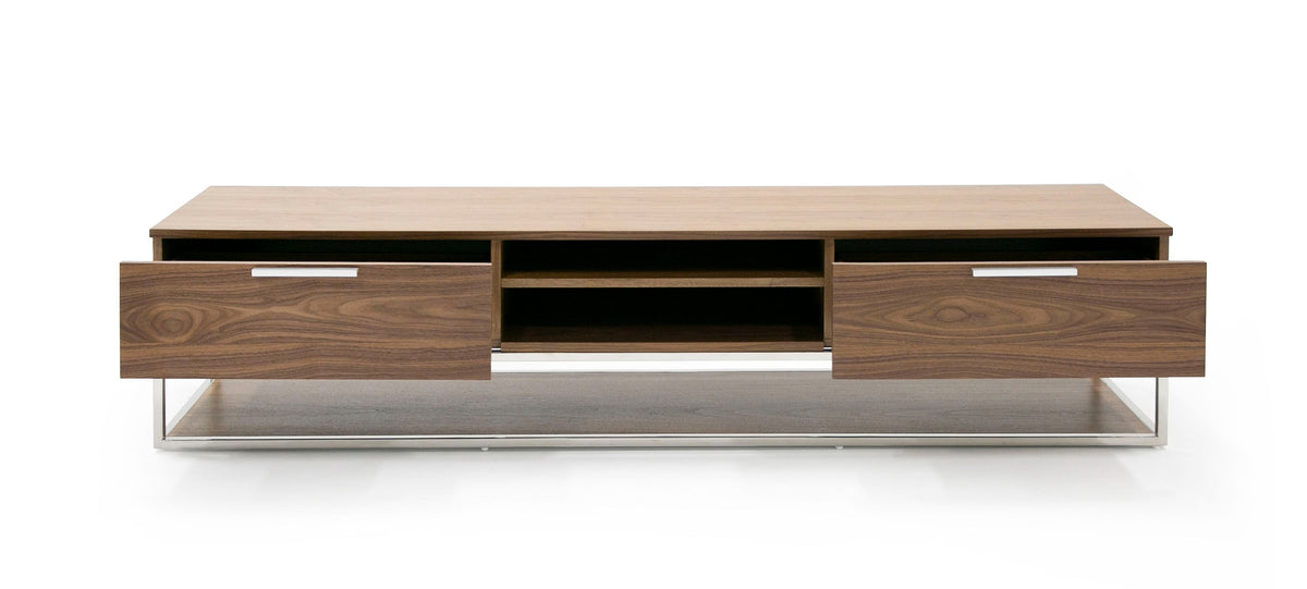 Modrest Heloise Modern Walnut And Stainless Steel Tv Stand Model VGBB-MK1502-TV