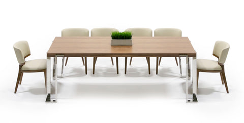 Modrest Heloise Modern Walnut & Stainless Steel Dining Table Model VGBB-MI1502A-WAL-DT