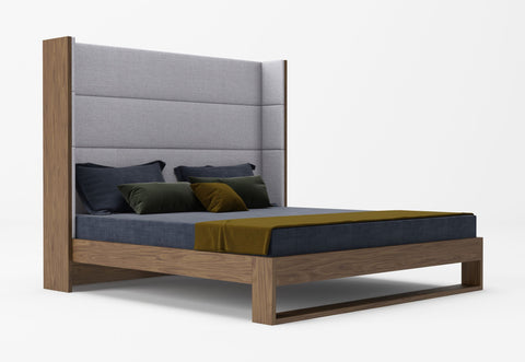 Eastern King Modrest Heloise Contemporary Grey Fabric & Walnut Trim Bed Model VGBBMA1502-BED-EK