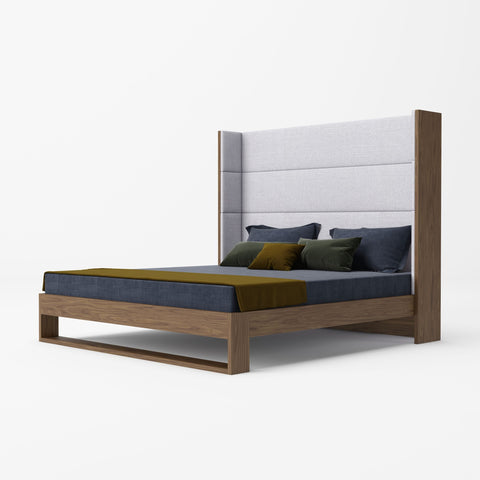 Modrest Helenora Contemporary Grey Fabric & Walnut Trim Bed Model VGVC-BD1502-WAL