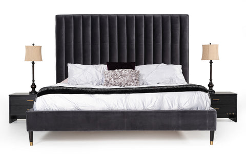 Queen Modrest Hemlock Modern Grey Velvet Bed Model VGKKB606-GRY-Q