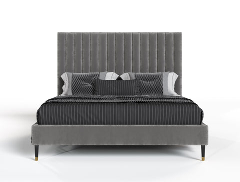 Modrest Hemlock Modern Grey Velvet Bed Model VGKKB606X-GRY-BED