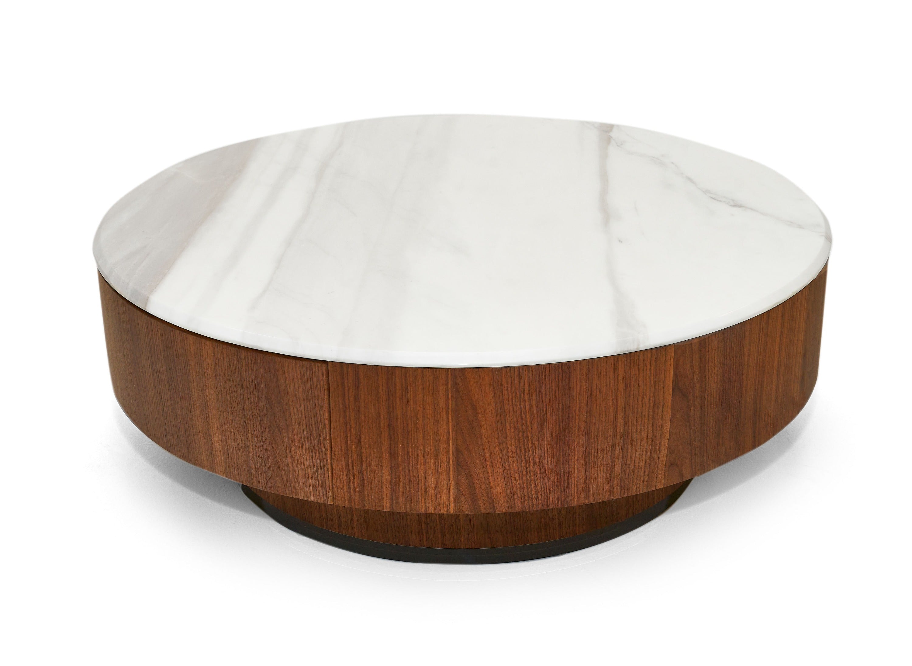 Nova Domus Hilton Modern Walnut And White Marble Round Coffee Table Model VGHB-400E-W