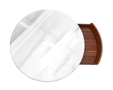 Nova Domus Hilton Modern Walnut And White Marble Round Coffee Table Model VGHB-400E-W