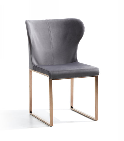 Modrest Chadwick Modern Grey Velvet & Rosegold Dining Chair Model VGHBHN54-GRY