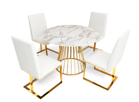 Modrest Holly Modern White & Gold Round Dining Table Model VGFH-FDT7012-WHT