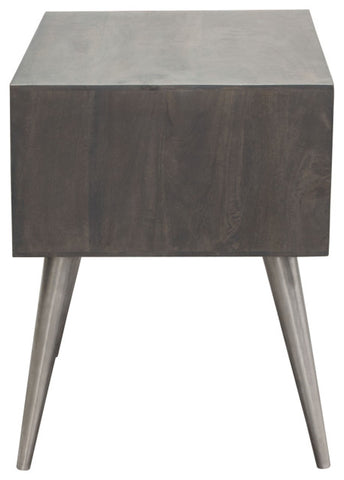 Petra Solid Mango Wood 1-Drawer Accent Table in Smoke Grey Finish Nickel Legs By Diamond Sofa