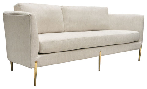 Lane Sofa in Light Cream Fabric with Gold Metal Legs By Diamond Sofa