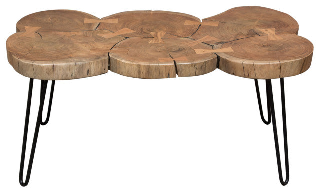 Joss Natural Acacia Live Edge Rectangle Cocktail Table Black Hairpin Legs By Diamond Sofa