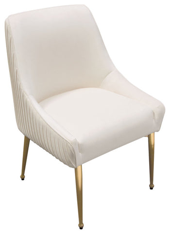 Dining Chairs With Vertical Outside Pleat Detail, Contoured Arm, Cream Velvet By Diamond Sofa
