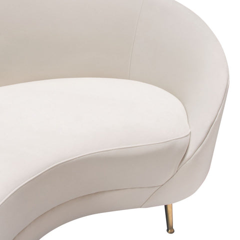 Celine Curved Sofa with Contoured Back in Light Cream Velvet & Gold Metal Legs By Diamond Sofa