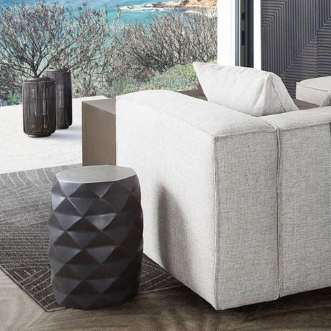 Fig Solid Mango Wood Accent Table in Grey Finish w/ Geometric Motif By Diamond Sofa