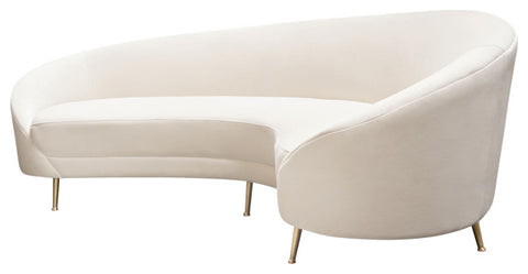 Celine Curved Sofa with Contoured Back in Light Cream Velvet & Gold Metal Legs By Diamond Sofa