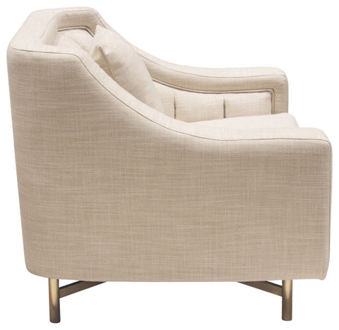 Fabric Chair in Sand Linen Fabric Accent Pillow and Gold Metal Criss-Cross Frame By Diamond Sofa